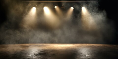 A dramatic stage setting with soft lighting and fog, ideal for theatrical productions, concerts, or promotional materials for events.