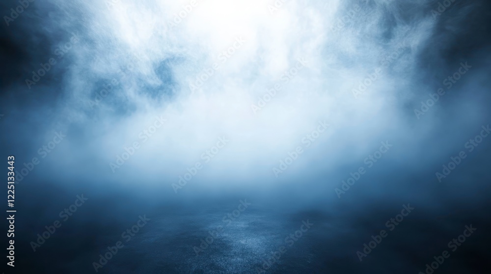 Poster dark blue and gray textured background with a heavy fog or smoke effect, creating a mysterious and m
