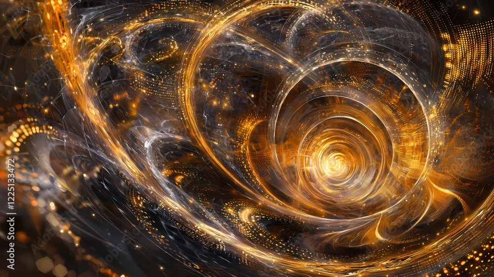 Poster abstract golden swirl with light particles creating a dynamic and energetic background