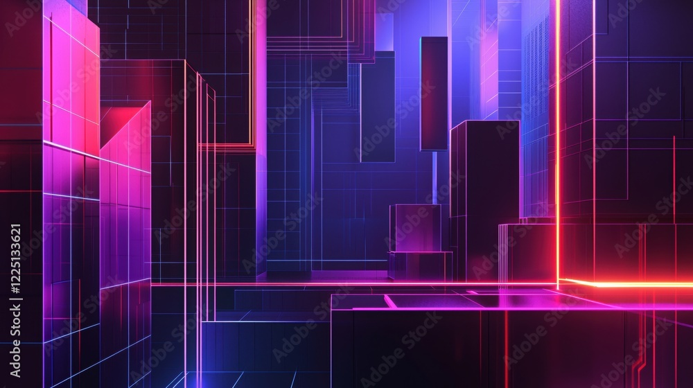Aufkleber abstract geometric structure with neon lines and dark background in a futuristic style