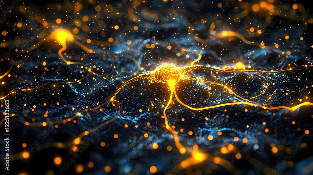 Aufkleber glowing neuron network digital art abstract science background