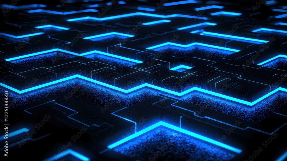 Poster abstract blue glowing circuit board pattern on dark surface for technology background