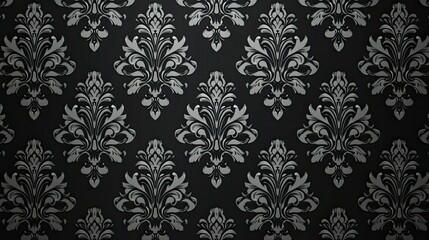 Classic seamless damask wallpaper in black and silver with ornate patterns for a timeless look
