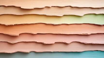 Fototapeta premium Colorful layers of torn paper with textured edges in soft pastel hues