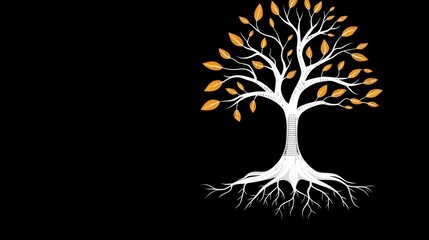 Elegant Artistic Tree Design with White Branches and Golden Leaves on Dark Background