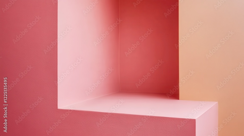 Aufkleber abstract image featuring a pink and beige textured wall with geometric cutouts creating a display sh