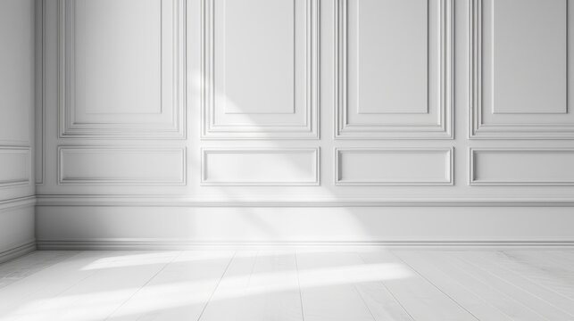 White empty paneled wall background mock up copy space white colored floor