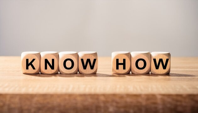 ノウハウと意味する英単語のKNOW HOWの文字が書かれた木製のキューブブロック。 aiで生成
