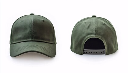 Obraz premium Green Trucker Hat Front and Back Display on Pure White Background – Trucker Hat Mockup