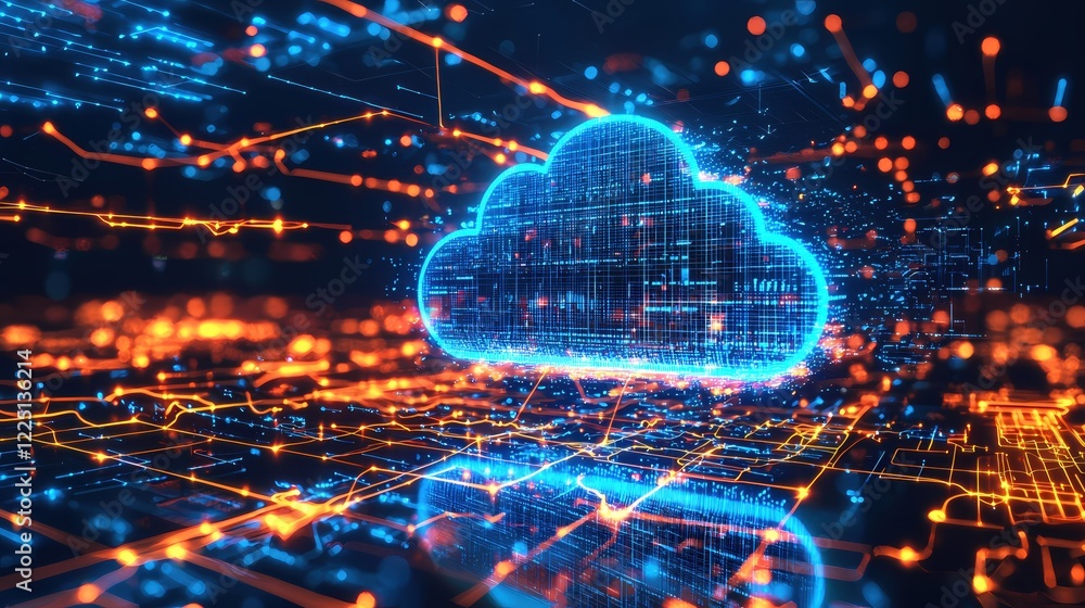 Poster digital cloud network technology data flow innovation abstract