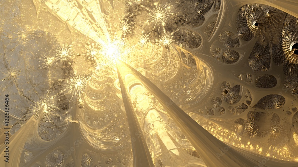 Aufkleber golden fractal structure with light rays and intricate patterns shining in a bright space