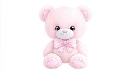Obraz premium Adorable pink teddy bear with bow on white background