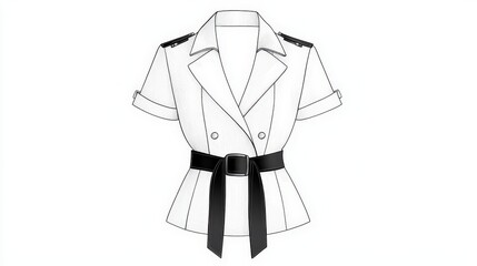 Elegant Fashion Illustration of a Stylish Short-Sleeved Trench Coat Design in White Color