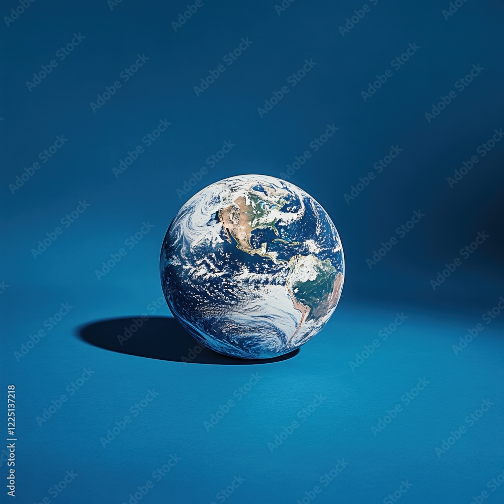 Aufkleber earth globe on blue background with a shadow and a realistic texture of continents and clouds