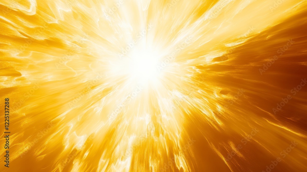 Poster abstract image of a radiant golden explosion with bright light at the center and radiating streaks. 