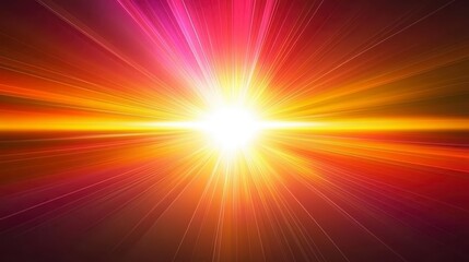 Obraz premium Bright radiant light explosion, warm color palette of red, orange, and yellow hues, emanating from central point, creating a starburst effect