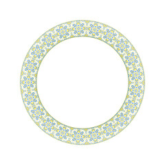 Vector illustration of round frame Ukrainian ornament in ethnic style, identity, vyshyvanka, embroidery for print clothes, websites, banners. Background. Geometric design, copy space, frame