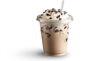 Delicious iced coffee topped with whipped cream and chocolate shavings for a refreshing treat