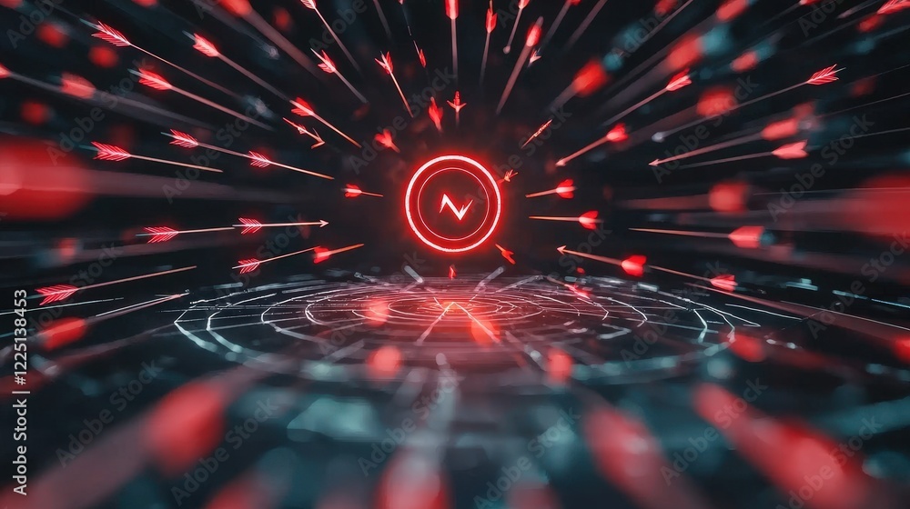 Poster multiple arrows converging on a single glowing target symbol