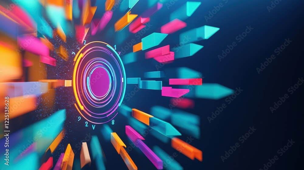 Poster multiple arrows converging on a single glowing target symbol