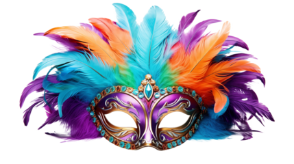 Colorful Venetian Mask with Feathers for Mardi Gras 