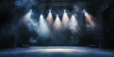 A dramatic stage scene with lighting and fog, ideal for promoting events, concerts, or theatrical performances.