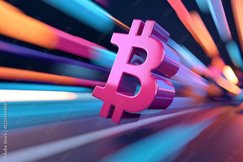 Poster dynamic representation of cryptocurrency with vibrant colors showcasing bitcoin in motion