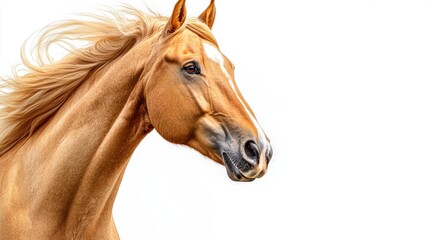 Fototapeta premium Elegant Golden Horse Portrait with Flowing Mane and Bright Expression