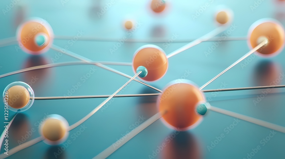 Poster connected spheres with lines on blue background abstract network structure concept
