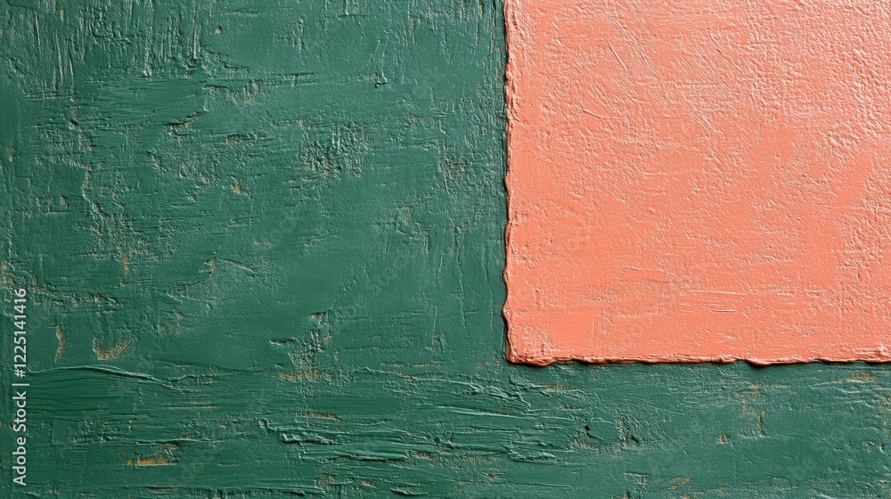 Poster close up view of a textured surface divided into two distinct sections a dark teal green and a light