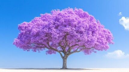 Obraz premium Majestic purple blossom tree under clear blue sky in serene landscape