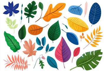 Colorful collection of various leaves showcasing vibrant hues and unique shapes in a visually appealing arrangement