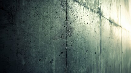 Fototapeta premium Close up view of a textured concrete wall with varying shades of gray and subtle light variations creating a dramatic effect. The image emphasizes