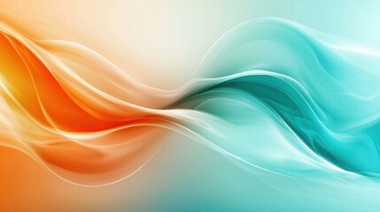 Naklejka premium Abstract flow of orange and turquoise waves on soft gradient background