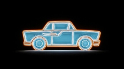 Neon Outline of Classic Pickup Truck on Dark Background with Vibrant Glow Effects