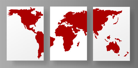 Vector illustration mockup template for social media posts featuring a world map in red color