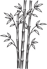 Black and white line art  Silhouette bamboo tree vector doodle art in white background