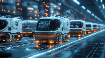 Cargo fleet, advanced tracking system, 3D illustration.