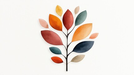 Abstract Watercolor Tree Design with Colorful Leaves on Light Background for Art Projects