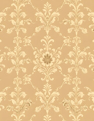 An illustration of a vintage wallpaper with a floral damask pattern, capturing the elegance of a bygone era, flat papercut style, with white tones
