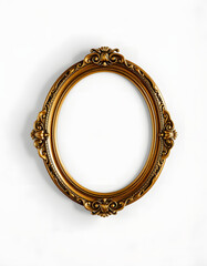 Obraz premium Vintage gold oval wall frame isolated, collage style, with white tones