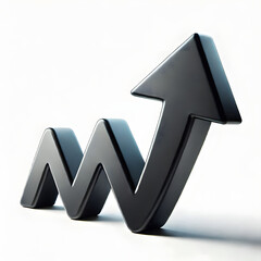 An isolated upward trending black color stock arrow on a white background