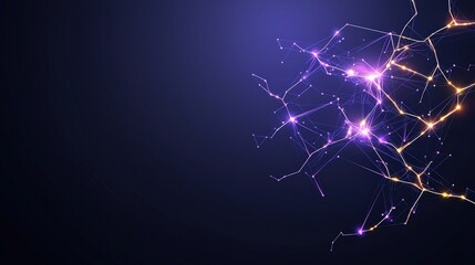 Abstract Cosmic Connections in Purple and Gold Light on Dark Background