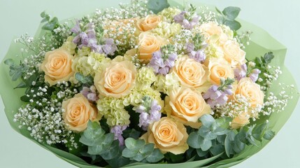 Elegant Soft Peach and Green Floral Arrangement with Eucalyptus