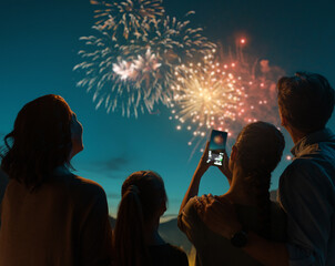family watching fireworks