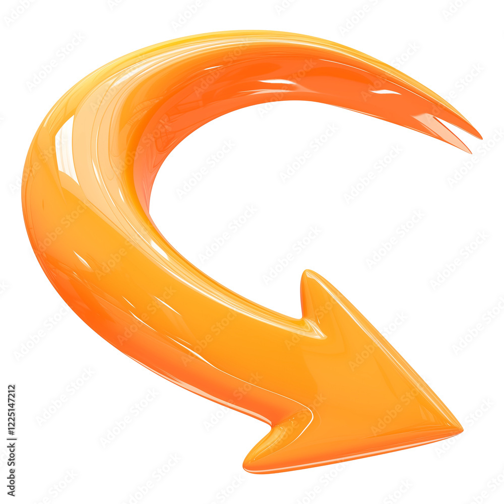 Fototapete curved orange arrow with smooth gradient isolated on transparency background