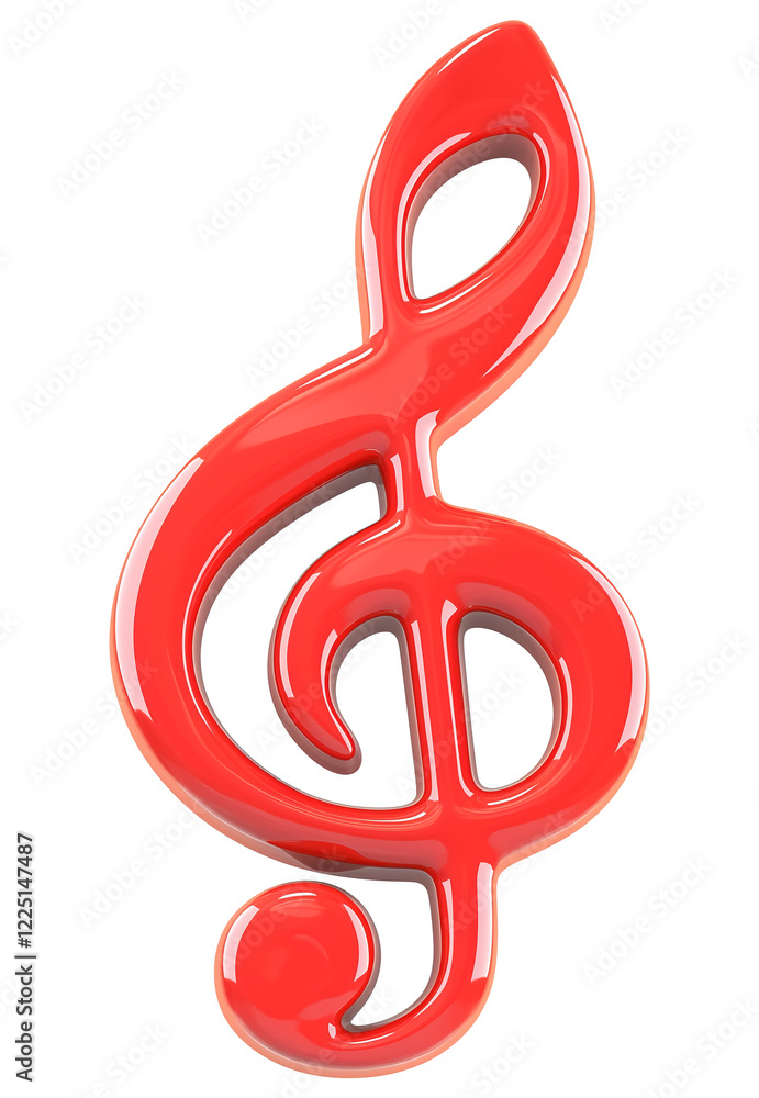 Poster shiny red treble clef made of plastic isolated on transparency background