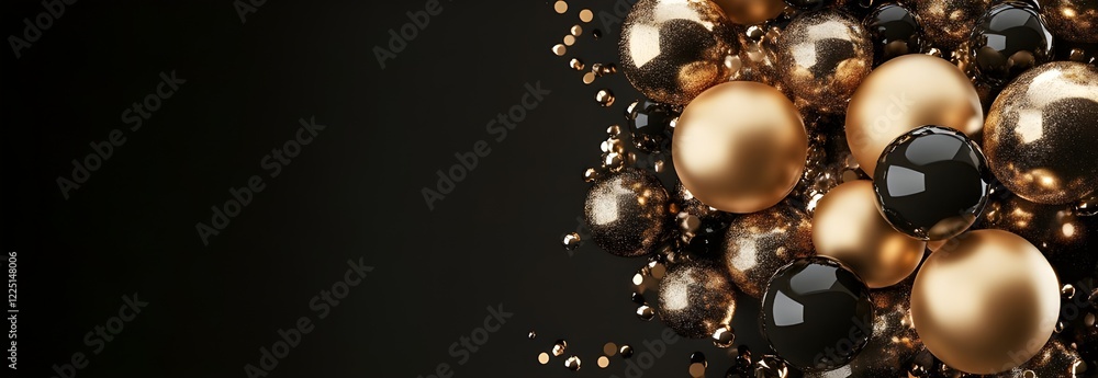 Poster opulent sphere abundance: an elegant cascade of golden and black spheres, each reflecting a subtle i