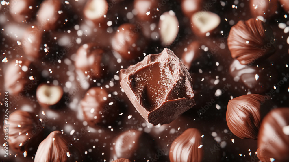 Poster chocolate and hazelnuts create a delicious dessert experience in a dynamic arrangement