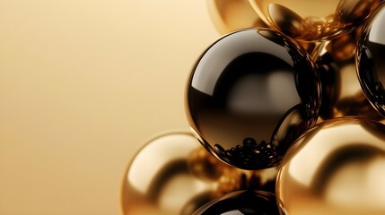 Luxurious Spheres: An elegant composition of shiny, golden and black spheres creating a sense of opulence and modernity. A sophisticated still life evoking a feeling of luxury and refined aesthetic.